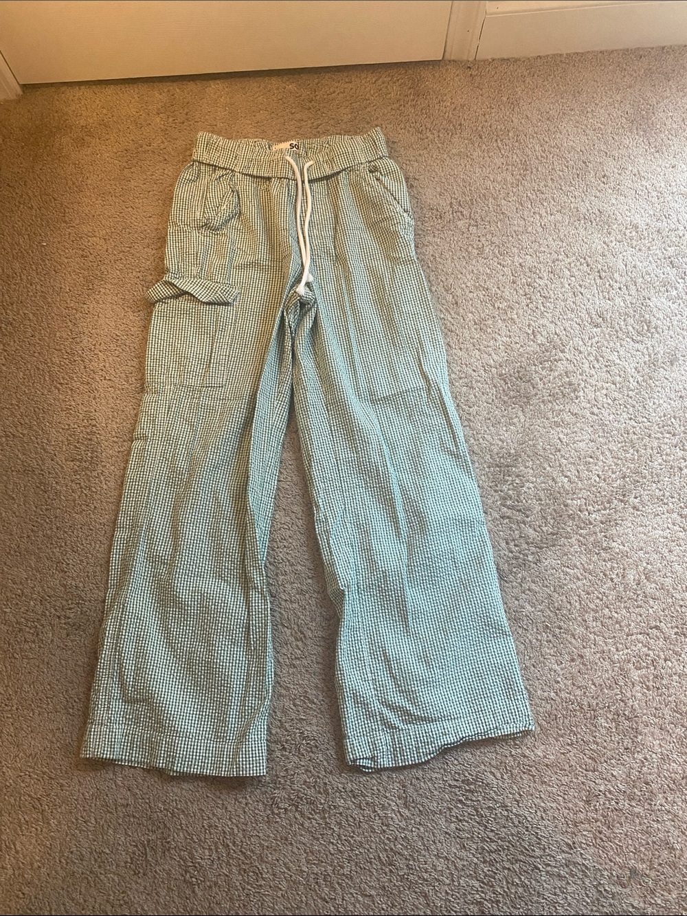 Kohl's Green Gingham Drawstring Cargo Pants